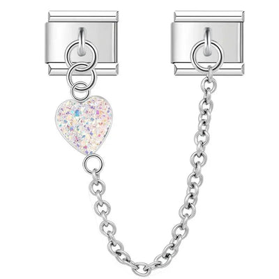 Multicolor Heart, Double Linked Charms, on Silver